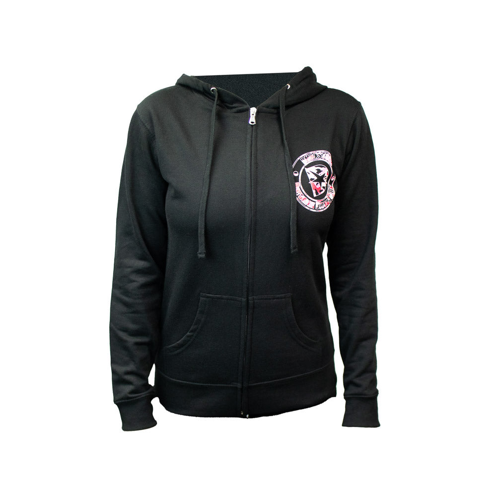Ladies DmaxStore Zip Up Hoodie Black & Pink Camo
