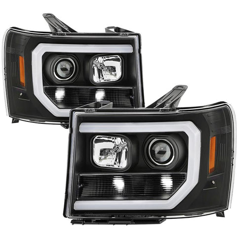 Spyder Black Version 2 Projector Headlights With Light Bar DRL Sierra 2007.5-2014 LMM/LML