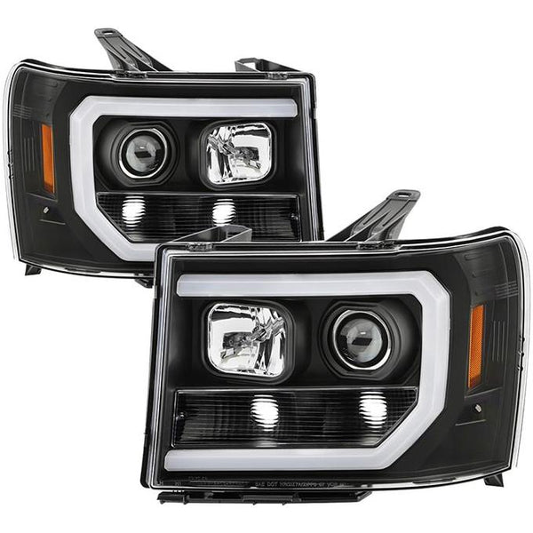 Spyder Black Version 2 Projector Headlights With Light Bar DRL Sierra 2007.5-2014 LMM/LML