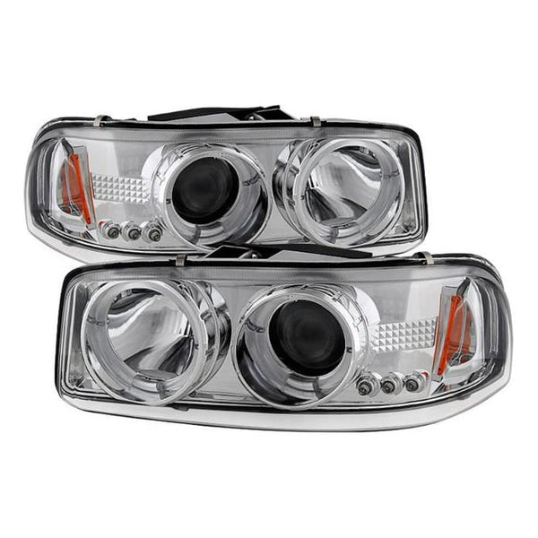 Spyder Projector Beam Headlights Chrome with LED Halo Sierra 2001-2007 LB7/LLY/LBZ