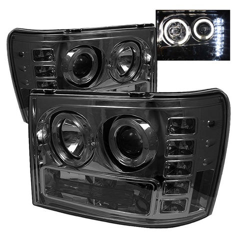 Spyder Smoked Projector Headlights with LED Halo Sierra 2007.5-2014 LMM/LML